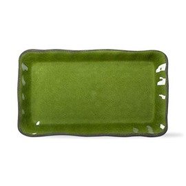 tag 17L in. x 11W in. Veranda Cracked Glazed Solid Wavy Edge Melamine Plastic Serveware Dinnerware Platter Dishwasher Safe Indoor Outdoor Rectangle Green Green
