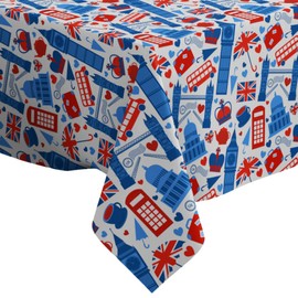 Xtremepads London Landmarks Pattern Pattern - Rectangle Oblong Linen Tablecloth, 60" x 84" inches Washable Decorative Table Cloth