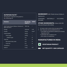  Milk Thistle Extract (80% Silymarin Marianum) - Improves Digestion, Liver Detox & Cleanse for Men & Women - 1000mg, 60 Veg Capsules