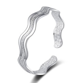 WPPHXY 925 Sterling Silver Bracelets Open Adjustable Bangle Bracelet Teardrop Water Drop Cuff Bangles for Women (Pattern 10)