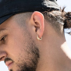 Steelt Knitted Men’s 14k Gold Plated Diamond Cut Small Hoop Huggie Hip Hop Style Earrings