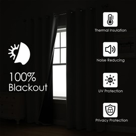 ChrisDowa 100% Blackout Curtains for Bedroom with Black Liner, 2 Thick Layers Total Blackout Thermal Insulated Grommet Window Curtains 2 Panels Set (Beige, 52 x 72 Inch)