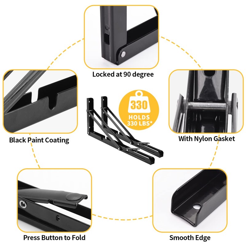 YUMORE 16 Inch Folding Shelf Brackets, Heavy Duty Collapsible Shelf