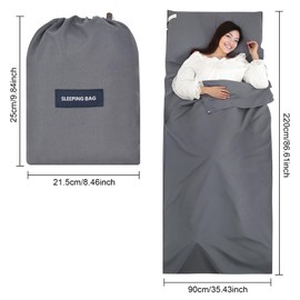 Sleeping Bag Liner 90cmX220cm, Camping Sleep Bag Liner with Pillow Slot, Portable Lightweight Polyester Travel Camping Travel Sheet, Durable and Super Soft, for Camping Hostels Picnic Hiking (Gray)