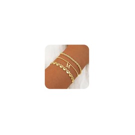 VIROMY Gold Bracelets for Women 14k Gold Plated Initial Layered Bracelet Minimalist Twisted Rope Heart Pearl Link Jewellery Gifts for Her A-Z, Brass, No gemstone