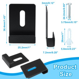 Jiozermi 12 Pcs Metal Mirror Holder Kit, J Type Mirror Hanger Clip Kit with Screws Anchors Metal Mirror Holder Clips for Frameless Wall Mounting Tile Billboard Display(Black)