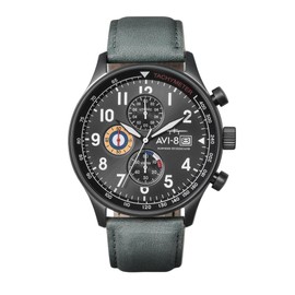 AVI-8 Men's 42mm Hawker Hurricane Classic Chronograph Military Green Watch with Leather Strap AV-4011-0D