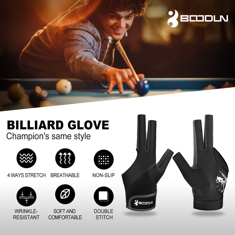 YFY Billiard Pool Gloves for Left Hand 3 Finger, Splicing