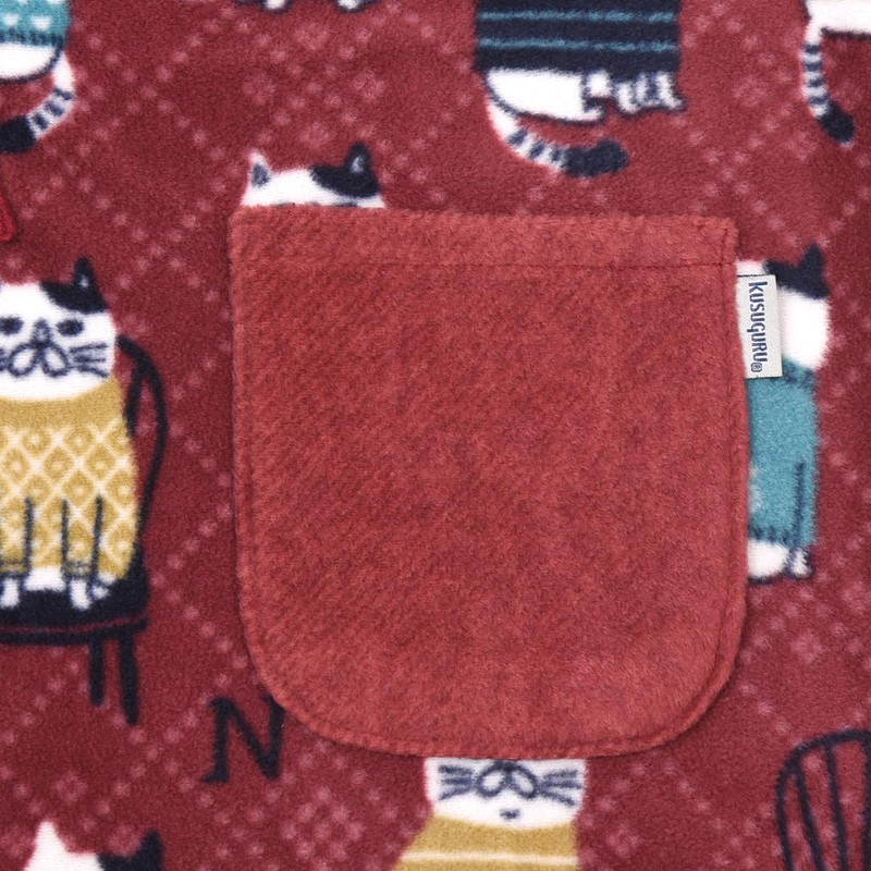 [クスグルジャパン] フリースエプロン フリース釦リボンあきエプロン レッド Ｍ-Ｌ