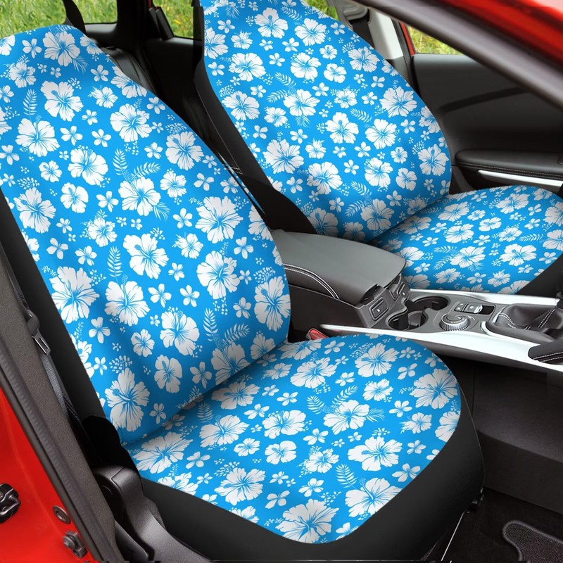 Jodoolang Blue Hibiscus Floral Front Car Seat Covers Only, 2pcs