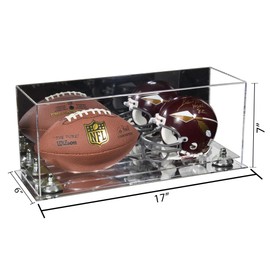 Better Display Cases Acrylic Mini - Miniature (not Full Size) Football and Helmet Display Case with Mirror Case, Silver Risers and Mirror Base (B46/A019)