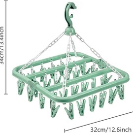 alladaga Clothes Drying Hanger with 32 Clips and Drip Foldable Hanging Rack (Light Green)