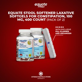 Unique Bundle Store Equate, Stool Softeners Softgels 100mg, 400 Count Stool Softener Laxative for Constipation + 7 Day Pill Organizer Included (Pack of 2)