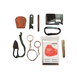 Emergency Fire Starter Multi Purpose Tool Saw Ferro Rod Striker Blanket for Camping Hiking Bushcraft + （FerroStriker+Saw+Tool +Knife+Blanket+Carabiner Clip