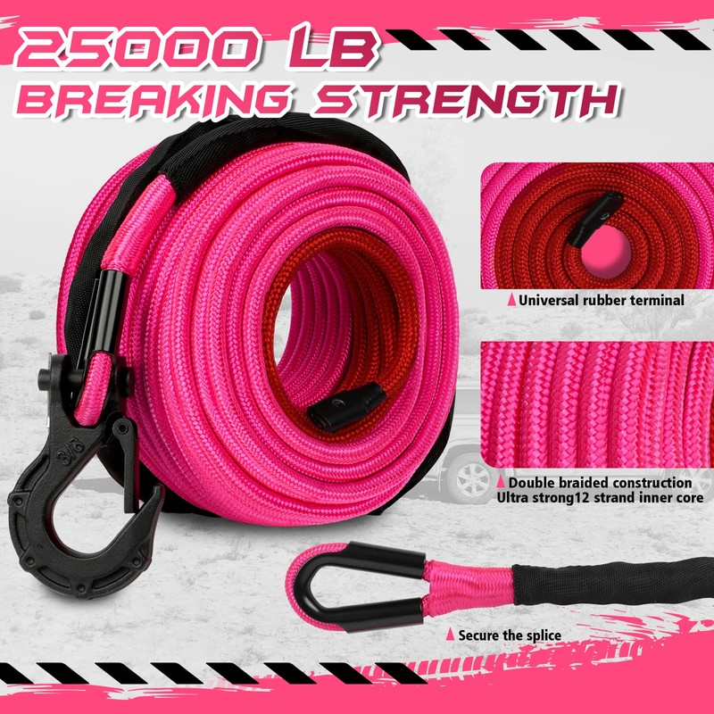STEGODON Synthetic Winch Rope, 3/8'' x 85ft 25,000LBS Double Braided