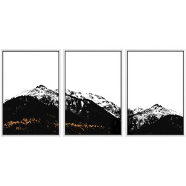 SIGNWIN 3 Piece Framed Canvas Wall Art Black and White Mountain Tops Photo Nature Wilderness Illustrations Abstract Traditional Home Artwork Decoration for Living Room,Bedroom - 24"x36"x3 White