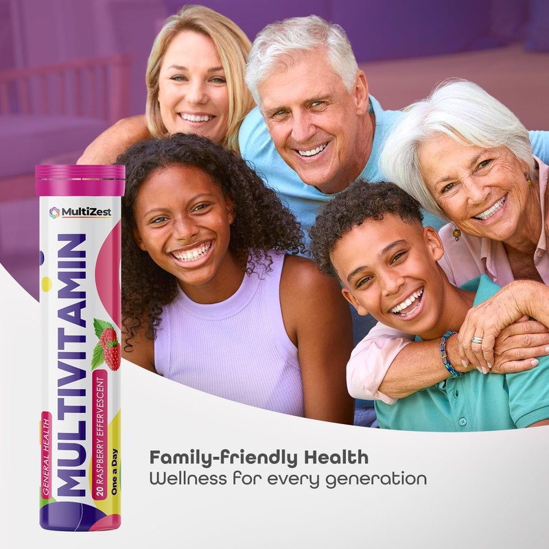Multivitamin Effervescent| Raspberry Flavour|20 Tablets x 4| MultiZest Brand
