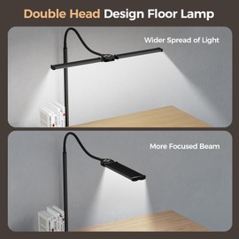 LED Floor Lamp for Living Room, Bright Reading Lamps for Office, Adjustable Colors Temperatures&Brightness, Dual Head Gooseneck Standing Lamp, Remote and Button Control，Eye-Caring Tall Lamp, Black