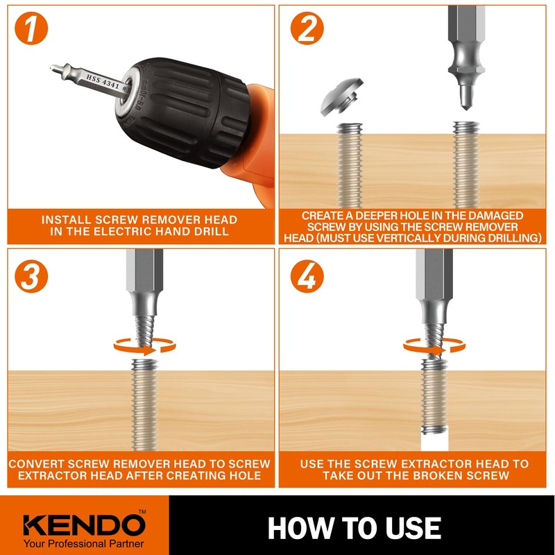KENDO Damaged Screw Extractor Set - Remover for Stripped Screws