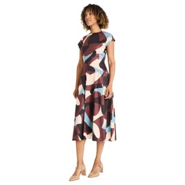 Maggy London Women's Short Sleeve Dress with Full Skirt, Cream Puff/Brown