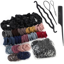 200 Ligas Gruesas/Fino para Cabello, 1000 Mini Bandas de Goma, 5 Círculos de Cabello Satinado, Juego de 4 Herramientas para Peinar, Ldeal para Mujeres y Niños (C)