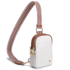 INICAT Anti Theft Crossbody Bags for Women Travel Small Sling Bags Fanny Packs Cross Body Bag Purses for Woman(Brown White)