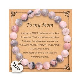 Mom Christmas Birthday Gifts for Women Mother To My mom Bracelet for Step Mom from Daughter Son Mama Charm Bead Bracelets Gift for Mother in Law Long Distance Gifts for Women Natural Stone Bracelets