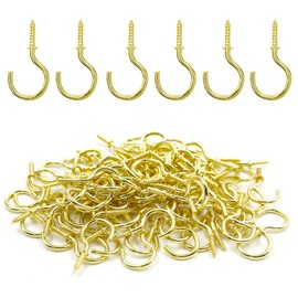 Biaungdo 1" Ceiling Cups Hooks Screw Hooks Ceiling Cup Hooks Self-Tapping Screws Hooks Golden - 100 Pcs