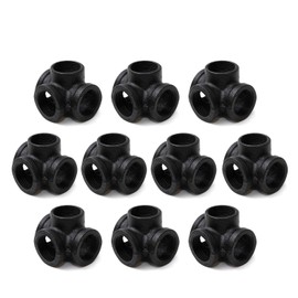 1/2" Black 4-Way Side Outlet Tee, Home TZH 10-Pack Threaded 4-Way Corner Cast Black Malleable Iron Pipe Fitting for Industrial Pipe, Furniture and DIY Decoration (10, Black 1/2 Inch)