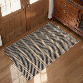 LIVEBOX Easy Jute Indoor Outdoor Rug 3x5 Front Porch, Black Striped Washable Outdoor Rugs for Entryway Living Room, Tan Non Slip Rug Geometri Carpet Door Mat for Entry Front Door, Kitchen, Bedroom