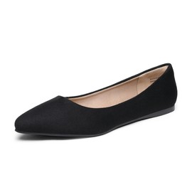 DREAM PAIRS Women's Dress Pointed Toe Flats Ballet Comfort Soft Slip On Casual Flat Shoes for Work Office Business,Size 8,Black/Suede