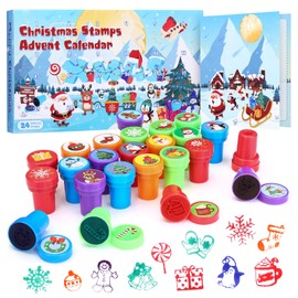 GWHOLE Christmas Advent Calendars Ink Stampers Self-inkling Stamps Set 24 Pcs Christmas Themed Ink Stamps Set for Toddler Kids Children