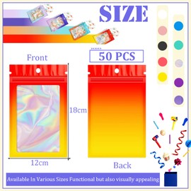 Red Yellow Foil Ziplock Bags Small Smell Proof Bag Mylar Bags Holographic Packaging Bags,50pcs 12x18cm Resealable Storage Pouches Grip Seal Bag Clear Plastic Bags for Food Storage,Jewelry,Electronics
