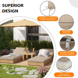 Sundale Outdoor Olefin Chaise Lounge Cushion, Water-Resistant Patio Lounge Chair Cushion, Thick Lounger Pad with 8 Straps Khaki, 80 x 26 x 4 Inches