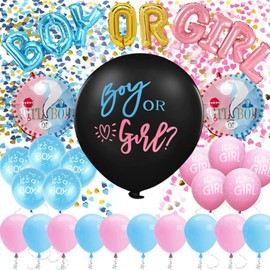 Gender Reveal Decorations Set, 36" Latex Gender Reveal Balloons Kit + Confetti & Robbon for Baby Shower Gender Reveal Party Supplies, Gender Revealideas, Great for Photos and Videos