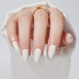 Press On Nails Short - Findigit Press On Nails, Almond Fake Nails White with Nail Glue, Fit Perfectly Natural Reusable Stick On Nails in 16 Sizes - 32 Glue On Nails Kit, Cream White