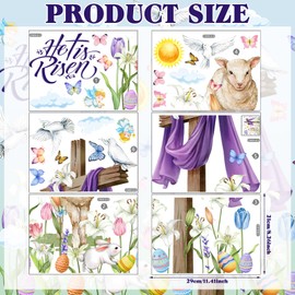 Soaoo 6 Sheets Easter Window Stickers He is Risen Window Clings Religious Easter Cross Decals Removable Christian Nativity Bunny Lamb Lily Art Stickers Decorations for Church Home Glass Spring Decor