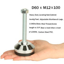MUHOUZHINANG Heavy Duty Leveling Screw Leg,Leg Leveler 2.36" Dia Base,Adjustable Leveling feet M12 Thread, 1300 Lb Capacity,Capacity for Workbench, Machine, Cabinet, (D60xM12x100,4 Pcs,Black)