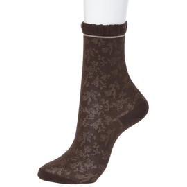 23 Ward 2RR1291 Crew Socks, Spiral Flower Pattern, Brown, Braun
