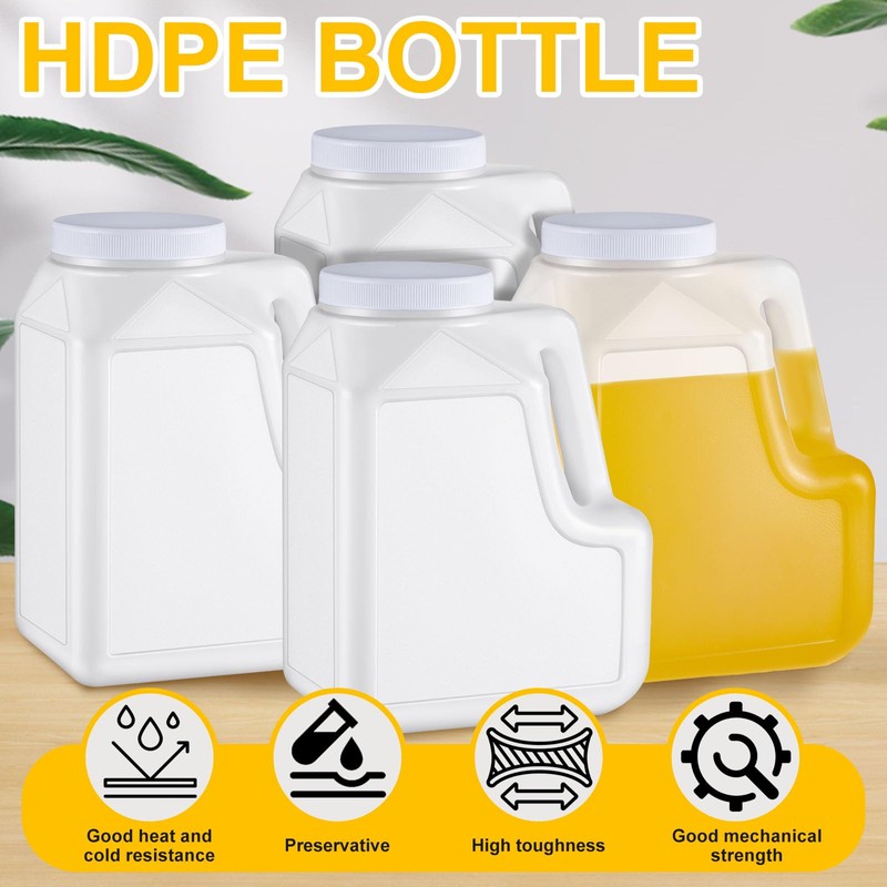 Suzile 4 Pcs 1.25 Gallon White HDPE Plastic Gallon Jar