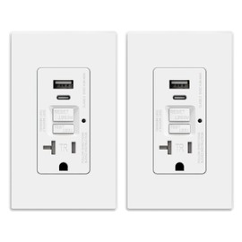ELEGRP GFCI Outlet with USB Ports, 20 Amp Self-Test GFCI Combination with USB Ports, 24W Max Total Output, Tamper Resistant GFCI USB Outlet with Wall Plate, UL Listed, Matte White, 2 Pack