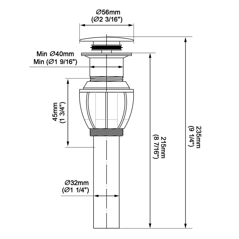 TIORIY Vessel Sink Drain Without Overflow, Plastic Bathroom Pop up