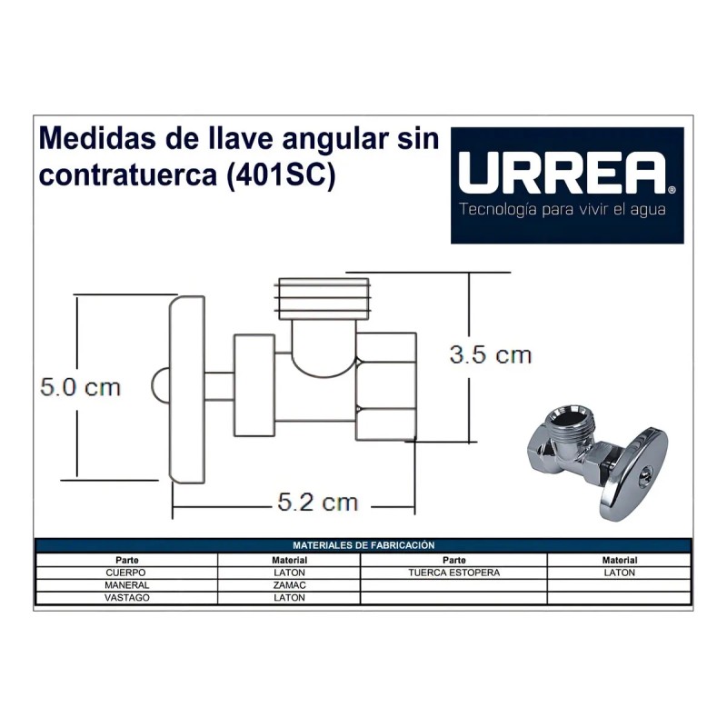 Urrea Llave Ángular Sin Contratuerca Sanitarios 401sc Color Plateado