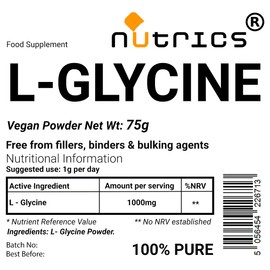 Nutrics® 75g Powder L GLYCINE L-Glycine Amino Acid - 100% Pure Free from fillers Binders & Bulking Agents (75g)