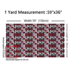 Bear Fabric by The Yard, Farmhouse Deer Lodge Upholstery Fabric for Chairs, Reversible Vintage Buffalo Plaid Black Red Decorative Waterproof Fabric for DIY Indoor and Outdoor Projects, 3 Yards