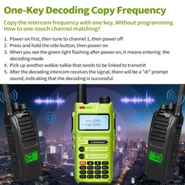 Wanneton UV5F ham Radio Handheld Dual Band Two Way Radio Rechargeable Walkie Talkies with One-Key decoding Copy Frequency and Super Bright Flashlight and Large Battery