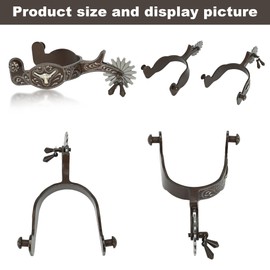 Western Antique Spurs for Horse Riding - Hand-Engraved Low Carbon Steel Spurs with Brass Accents, 75-78mm Adjustable Gear Design, Secure Copper Buckle