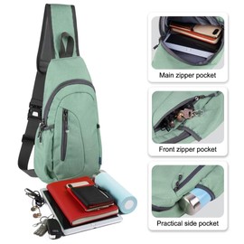 TITECOUGO Small Sling Bag Lightweight Crossbody Bag for Women Men Hiking Backpack Travel Shoulder Bag Chest Daypack for Gym Work Casual Cycling Outdoor Sports Z1-Canvas, Aqua Geen