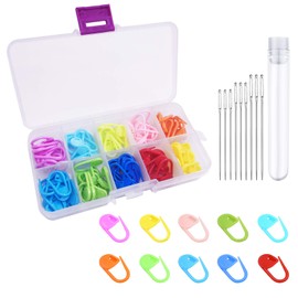 Crochet Hook Set, SourceTon 100Pcs Locking Stitch Markers Knitting Counter and 9 Piece Stainless Steel Large-Eye Blunt Needles, 3 Sizes