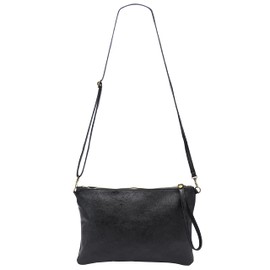 SH Leder Clara G396 Genuine Leather Shoulder Bag Clutch in Vintage Look Medium Size Evening Bag 33 x 22 cm, metallic black